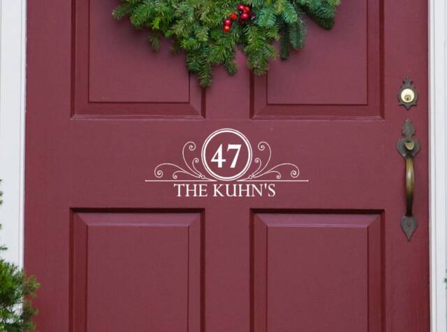 House Number Door Decal, Family Name Wall Last Name Decals, Custom Street Address Vinyl Housewarming Gifts - image 1