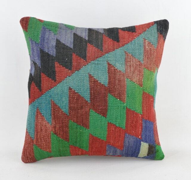 "Kilim Pillow, Wool Kilim Cousin From Anatolia, 40x40 cm, 16""x16" - image 1