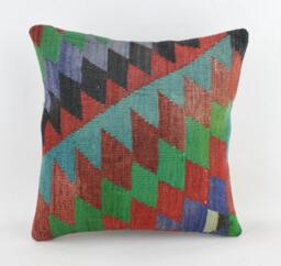 "Kilim Pillow, Wool Kilim Cousin From Anatolia, 40x40 cm, 16""x16" - thumbnail 1