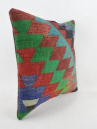 "Kilim Pillow, Wool Kilim Cousin From Anatolia, 40x40 cm, 16""x16" - thumbnail 2