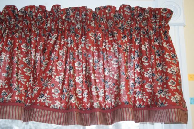 Rust Red Floral Valance - 17x64 Andover Bridgeport Toile Curtain - Rod Pocket Window Treatment Handmade Drapes Custom Jobs - image 1