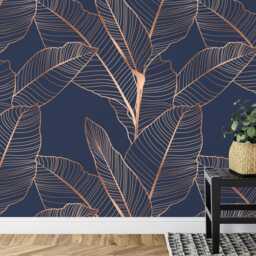 Navy Botanical Wallpaper Mural, Peel & Stick - thumbnail 3