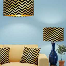 Handmade By Order Luxury Black Chevron Zigzag Geometric Pattern On Yellow Gold Velvet Drum Lamp Shade Pendant Light All Shapes - thumbnail 2