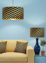 Handmade By Order Luxury Black Chevron Zigzag Geometric Pattern On Yellow Gold Velvet Drum Lamp Shade Pendant Light All Shapes