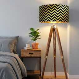Handmade By Order Luxury Black Chevron Zigzag Geometric Pattern On Yellow Gold Velvet Drum Lamp Shade Pendant Light All Shapes - thumbnail 3