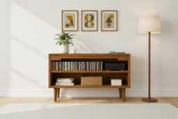 Mid-Century Modern Cd Storage Cabinet - Wooden Media Unit With 2 Shelves