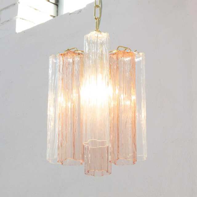 Murano Chandelier Tronchi ??25 cm - Pink Clear Glass Hand-Blown Italian Vintage Style - image 1