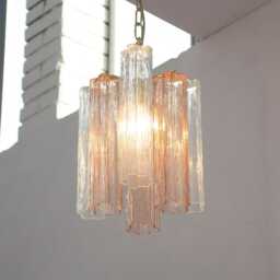 Murano Chandelier Tronchi ??25 cm - Pink Clear Glass Hand-Blown Italian Vintage Style - thumbnail 4