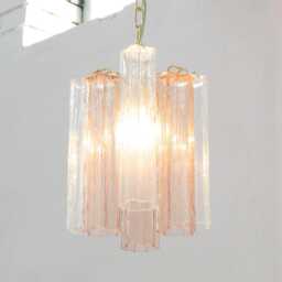 Murano Chandelier Tronchi ??25 cm - Pink Clear Glass Hand-Blown Italian Vintage Style - thumbnail 1