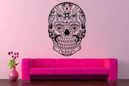 Sugar Skull Decal Flowers Creepy Smile Diamonds Stones Head Wall Stickers For Bedroom, Flower Vg049