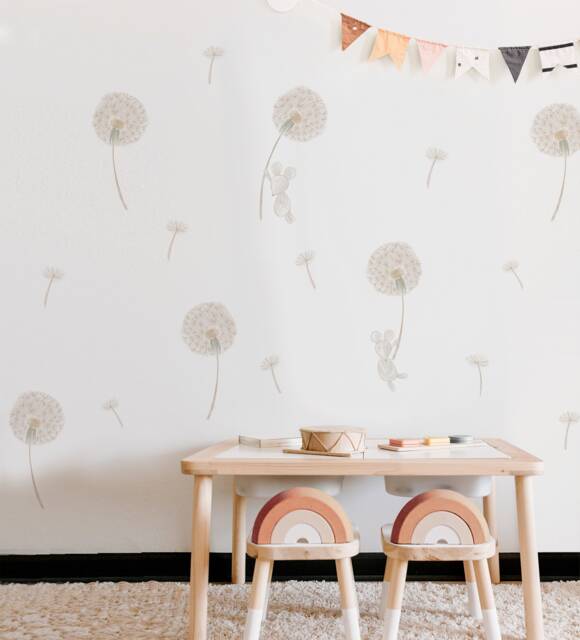 Dandelions & Mice Wall Decal - Kids Baby Room Neutral Decor, Boho Art