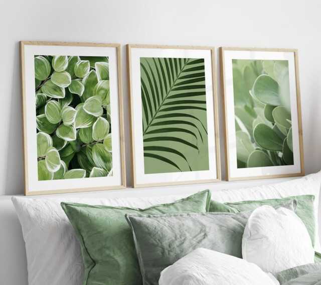 Sage Green Prints Living Room Wall Art Set Of 3 Posters Leaf Botanical Tropical Print Bedroom - image 1