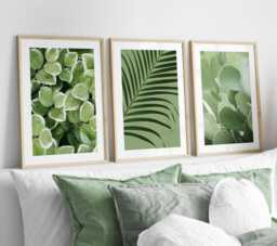 Sage Green Prints Living Room Wall Art Set Of 3 Posters Leaf Botanical Tropical Print Bedroom - thumbnail 1