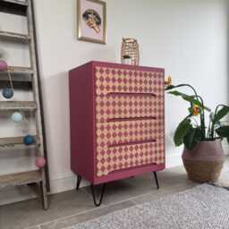 Bright Pink Retro Mcm Patterned Chest Of Drawers - thumbnail 3