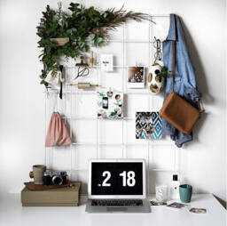 Large White Wire Wall Grid + Shelf, Free Clips, Mesh Memo Board, Notice Metal Grid, Noticeboard, Kitchen Memoboard, Moodboard, Clip - thumbnail 1