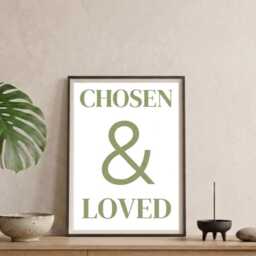 Chosen & Loved Framed Wall Art , Christian Home Decor Minimalist Print - thumbnail 3