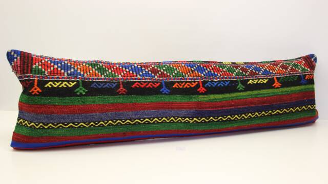 King Size Kilim Lumbar Pillow Cover, Turkish Woven Design - 14x48 Inch - image 1