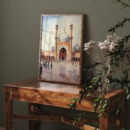 Lahore Badshahi Mosque Wall Art Print - Pakistan Watercolour Painting Travel Poster - thumbnail 3