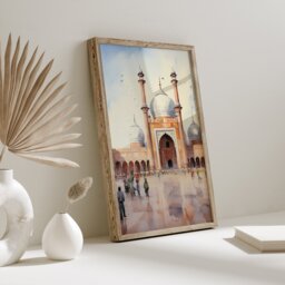 Lahore Badshahi Mosque Wall Art Print - Pakistan Watercolour Painting Travel Poster - thumbnail 2