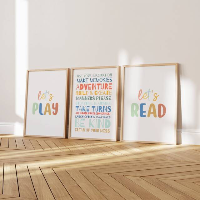 Playroom Prints Set Neutral Kids Room Wall Art - Unframed - image 1