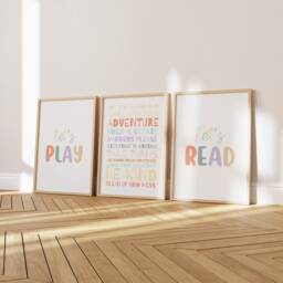 Playroom Prints Set Neutral Kids Room Wall Art - Unframed - thumbnail 2