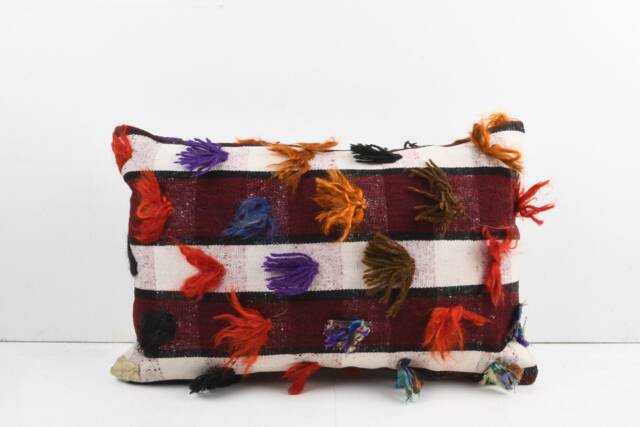 Handwoven Turkish Kilim Lumbar Pillow Bohemian Home Decor - 16x24 - image 1