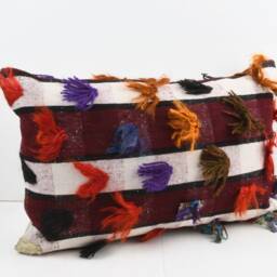 Handwoven Turkish Kilim Lumbar Pillow Bohemian Home Decor - 16x24 - thumbnail 2