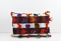 Handwoven Turkish Kilim Lumbar Pillow Bohemian Home Decor - 16x24 - thumbnail 1