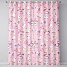 Cute Halloween Bunny Witch Ghost Pumpkin Seamless Pattern Blush Pink Background Readymade Eyelet Ring Top Thermal 100% Blackout Curtains - thumbnail 2