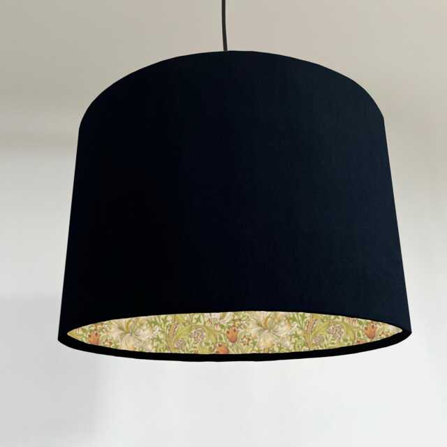 Black Velvet Drum Lampshade/ Ceiling Shade William Morris Golden Lily Corn Interior - image 1