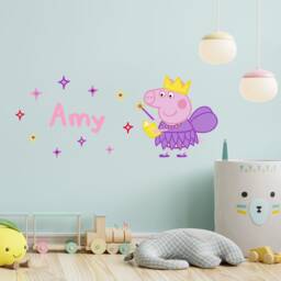 Peppa Pig Wall Sticker - Fairy Sparkle Personalised Name Decal Kids Art - thumbnail 1