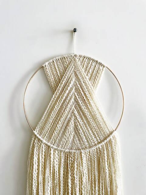 Beige Yarn Hoop Wall Hanging Modern Macrame Boho Decor - image 1