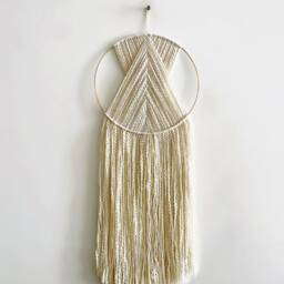 Beige Yarn Hoop Wall Hanging Modern Macrame Boho Decor - thumbnail 2