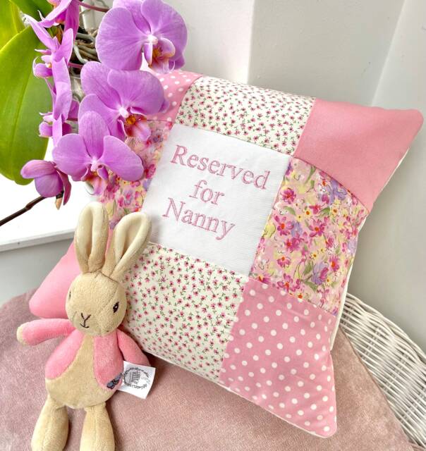 Reserved For Nanny Cushion , Grandma Cushion, Personalised Granny Pillow, Pink Patchwork Cushion - Mother's Day Gift - image 1