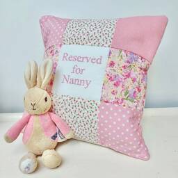 Reserved For Nanny Cushion , Grandma Cushion, Personalised Granny Pillow, Pink Patchwork Cushion - Mother's Day Gift - thumbnail 2