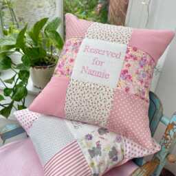 Reserved For Nanny Cushion , Grandma Cushion, Personalised Granny Pillow, Pink Patchwork Cushion - Mother's Day Gift - thumbnail 3