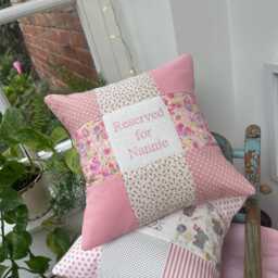 Reserved For Nanny Cushion , Grandma Cushion, Personalised Granny Pillow, Pink Patchwork Cushion - Mother's Day Gift - thumbnail 4