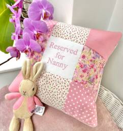 Reserved For Nanny Cushion , Grandma Cushion, Personalised Granny Pillow, Pink Patchwork Cushion - Mother's Day Gift - thumbnail 1