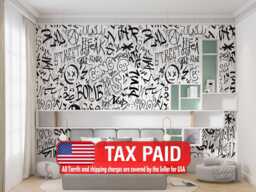 Urban Graffiti Kids Room Wallpaper Mural, Black & White Peel Stick - thumbnail 1
