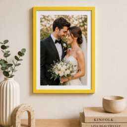 Yellow Slim Brushed Wood Photo Frame Modern Gallery Wall Art Home D??cor - thumbnail 4