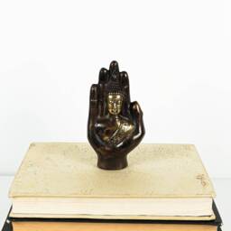 Buddha & Hand Bronze Statue, 4.8 Inch Figurine, Brass Art, Meditation, Spiritual, Handmade, Gift For Him, Room Decor, Grandfather - thumbnail 4