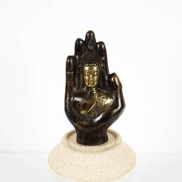 Buddha & Hand Bronze Statue, 4.8 Inch Figurine, Brass Art, Meditation, Spiritual, Handmade, Gift For Him, Room Decor, Grandfather - thumbnail 3