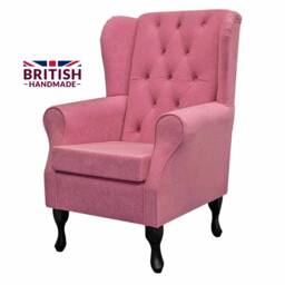 Handmade Flamingo Pink Wingback Chair Buttoned Fireside Accent Chair - thumbnail 3