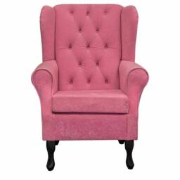 Handmade Flamingo Pink Wingback Chair Buttoned Fireside Accent Chair - thumbnail 2