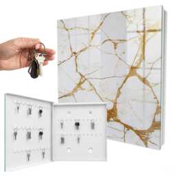 Marble Pattern Key Cabinet For Home, White Industrial Box, Minimalist Texts, Lovers Of Elegance - thumbnail 2