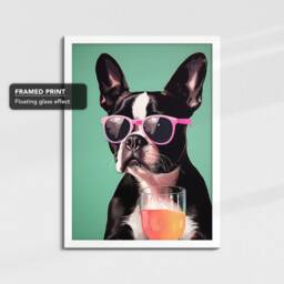 Vibrant Boston Terrier Drink With Glasses Painting Framed Poster Print & Canvas Wall Decor Art Bedroom Home Interior Dog Lover Gift - thumbnail 3