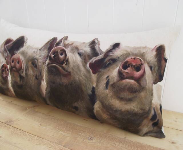 Pig Cushion Handmade Organic Cotton Wendy Darker Art Print - image 1