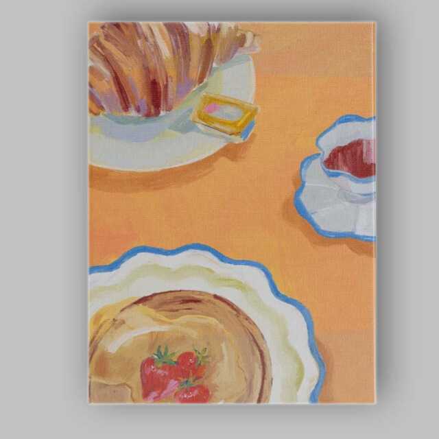 Painterly Pastries & Strawberries Breakfast Still Life Canvas Wall Art Print Decor Picture Ready To Hang - image 1