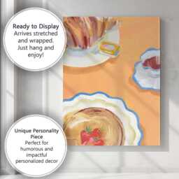 Painterly Pastries & Strawberries Breakfast Still Life Canvas Wall Art Print Decor Picture Ready To Hang - thumbnail 3