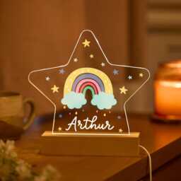 Personalised Star Night Light Custom Name Led Lamp Rainbow Cloud Gift For Kids Nursery Bedroom Baby Room Nightlight Christening Birthday - thumbnail 2